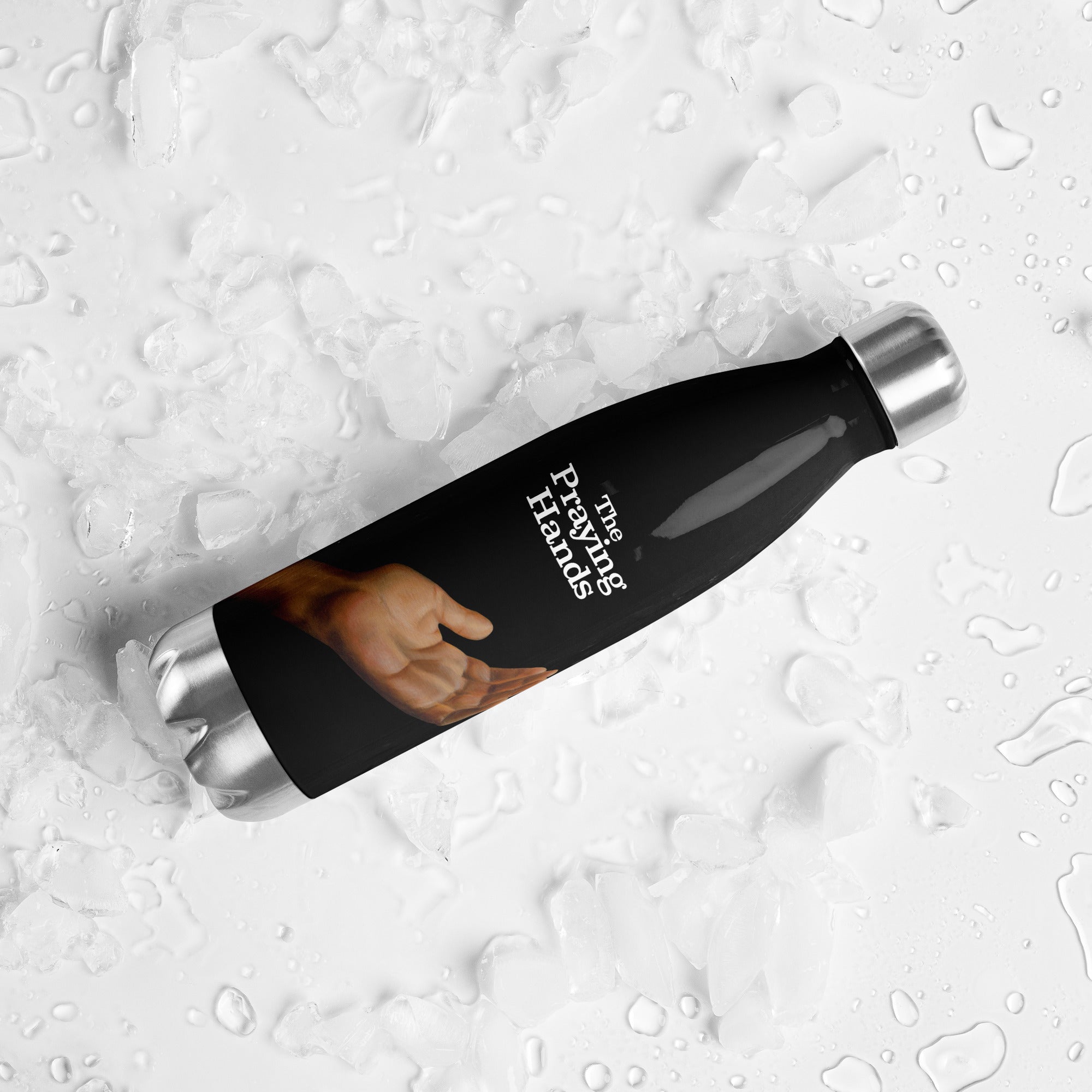 Aaron – Stainless Steel Water Bottle – Elegant Hand Print & The Praying Hands Logo