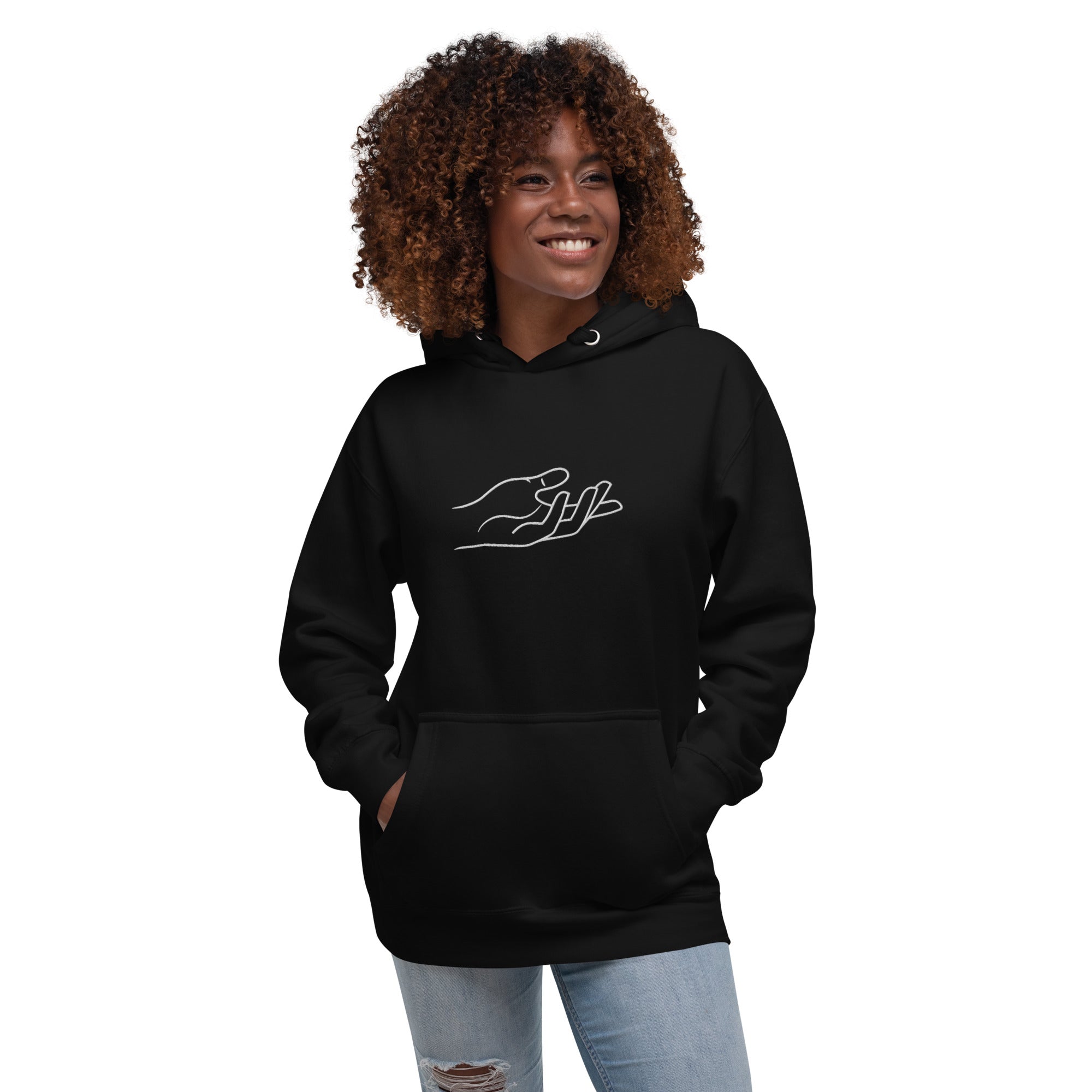 The Praying Hands – Women's Hoodie – Large Embroidered Hand