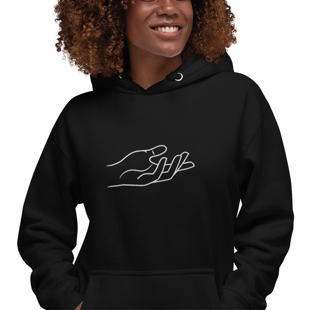 The Praying Hands – Women's Hoodie – Large Embroidered Hand