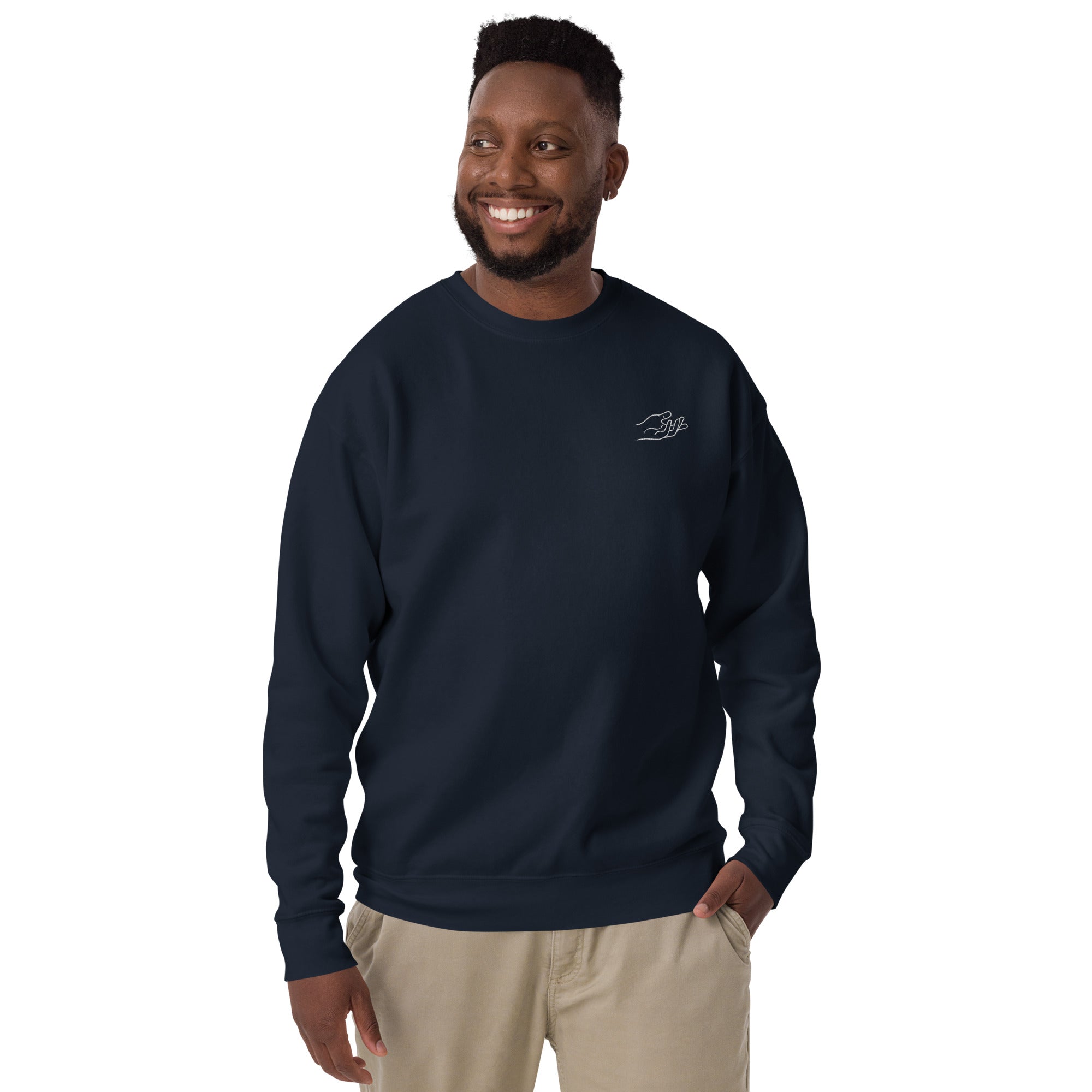 The Praying Hands – Men's Sweatshirt – Small Embroidered Hand